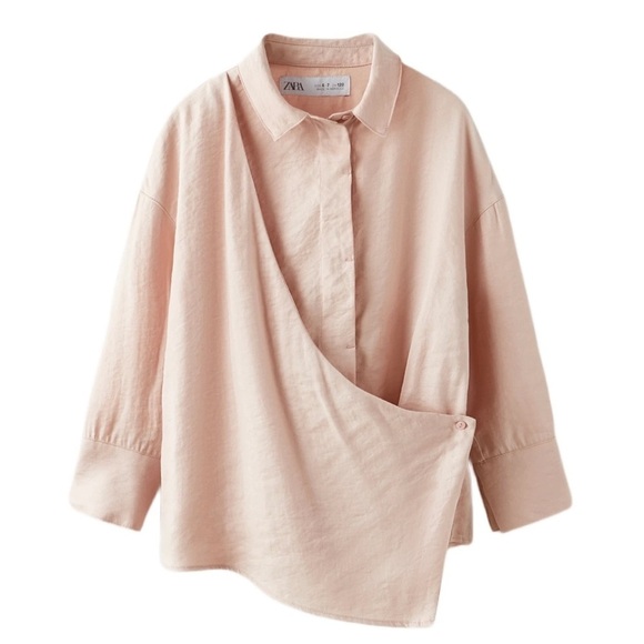 Zara Other - New Zara Kids 11-12 Light Pink Wrap Asymmetrical Button-Down Dress Shirt